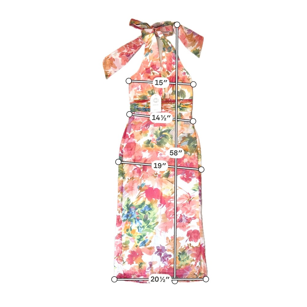 NWT Fehaute Floral Watercolor Chiffon Halter Neck Sheath Maxi Dress Gown US 2 - Picture 8 of 8